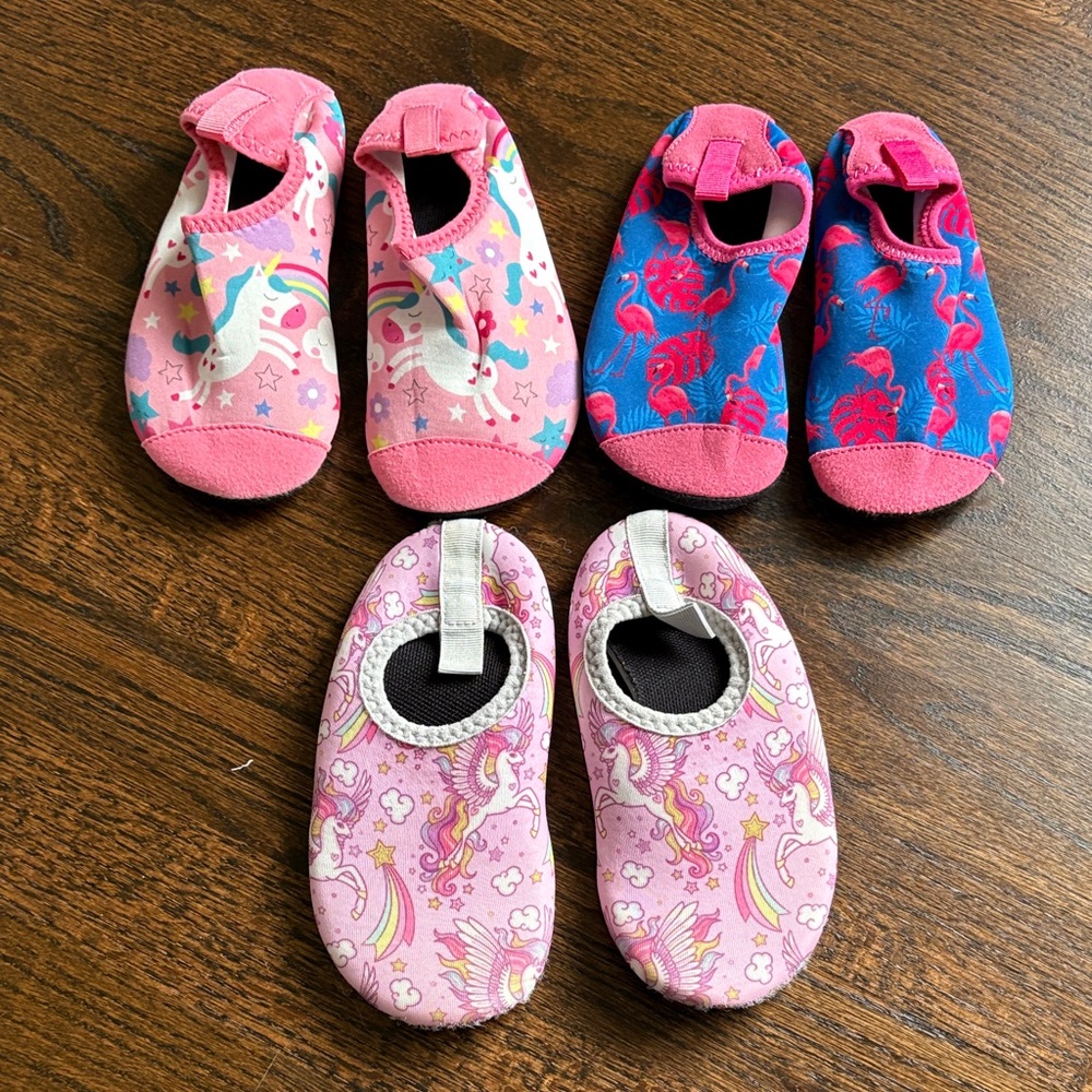 Set of Three Pairs of Water Shoes with Unicorn and Flamingo Designs